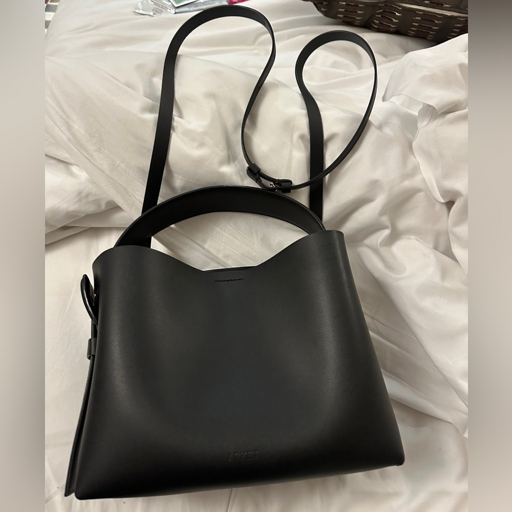 Arket Leather Satchel Tote Bag w Crossbody Strap Black - Picture 11 of 15
